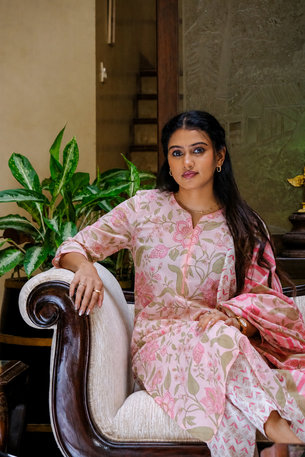 Elegant Pink 3 Piece Cotton Suit