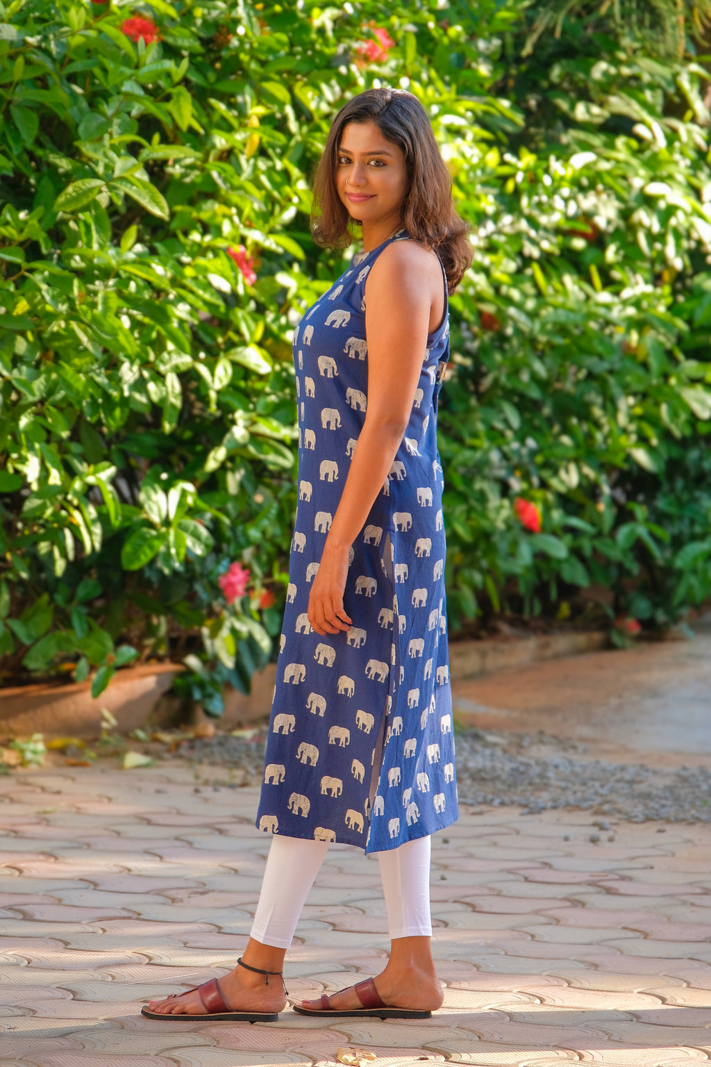 Handblock Elephant Print Pure Cotton Indigo Kurthi