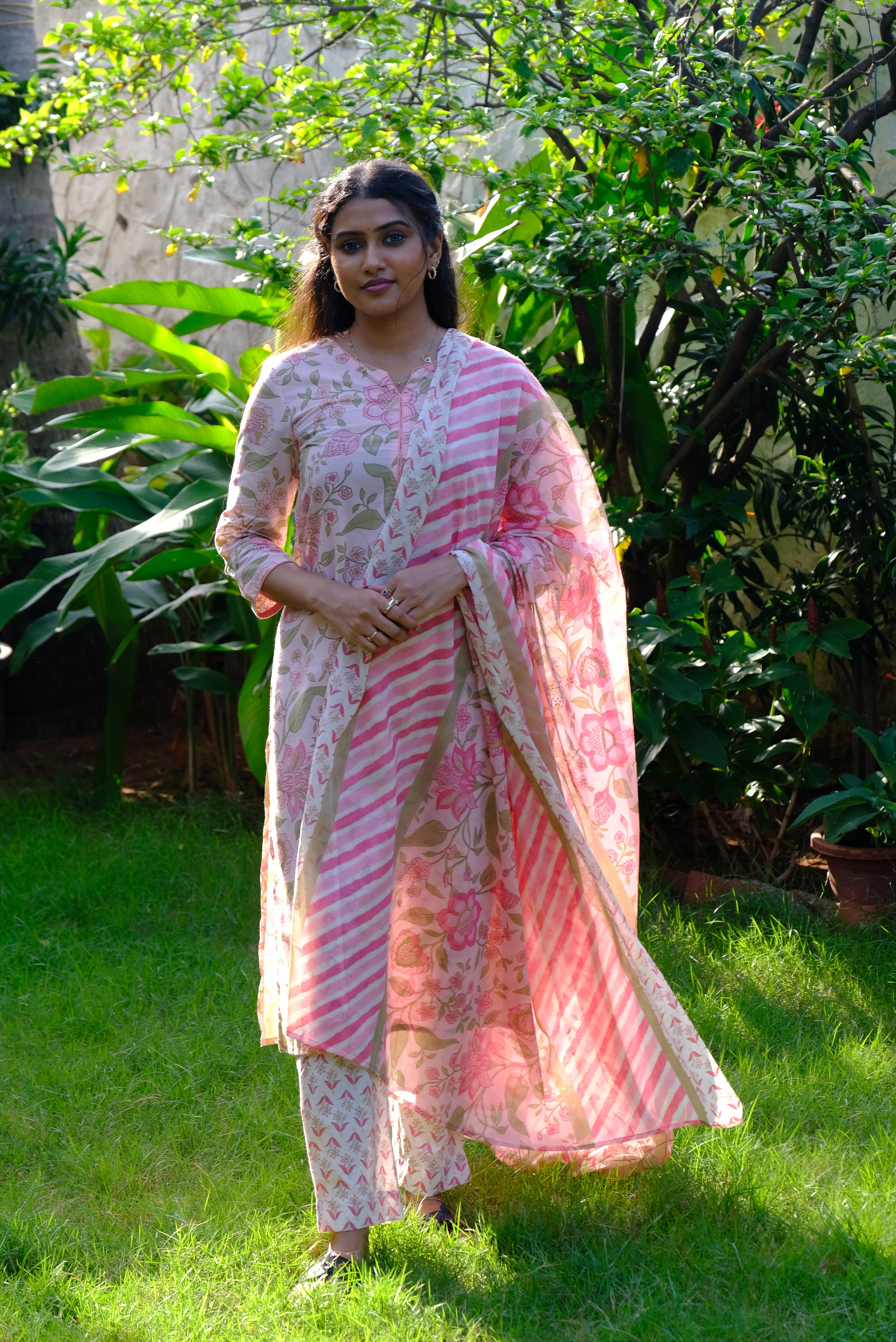 Elegant Pink 3 Piece Cotton Suit