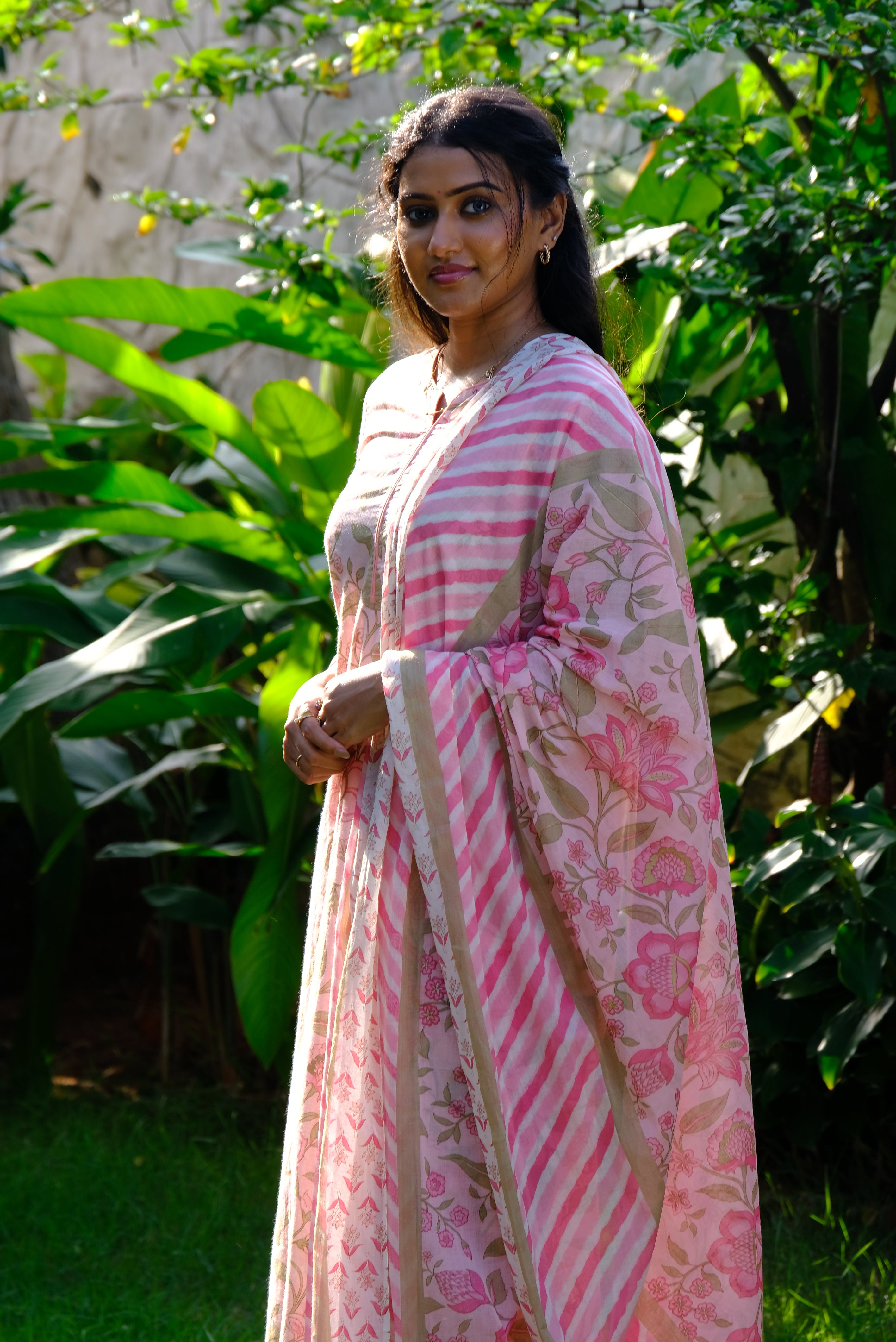Elegant Pink 3 Piece Cotton Suit