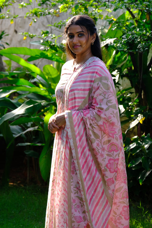 Elegant Pink 3 Piece Cotton Suit