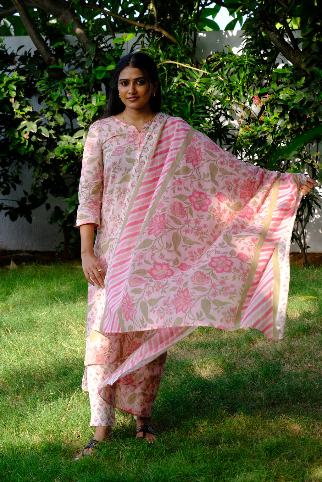 Elegant Pink 3 Piece Cotton Suit