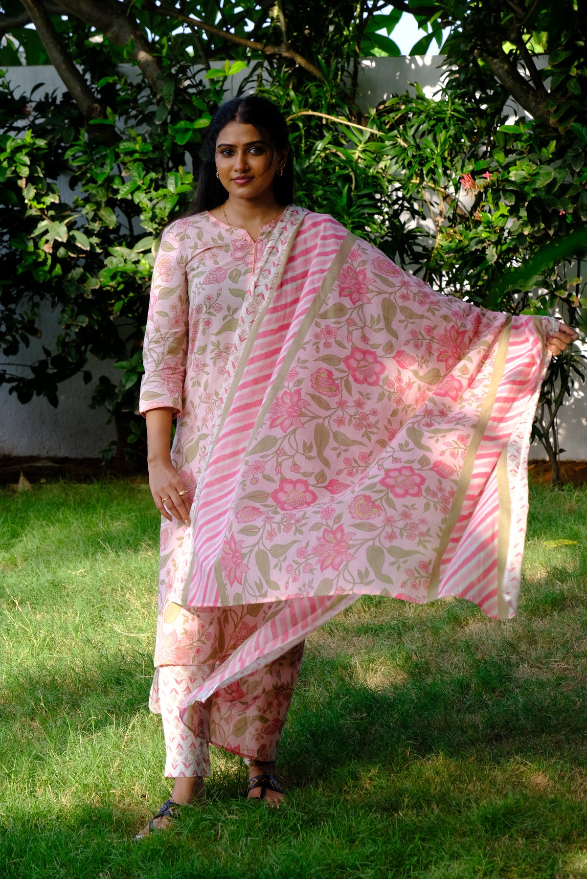 Elegant Pink 3 Piece Cotton Suit