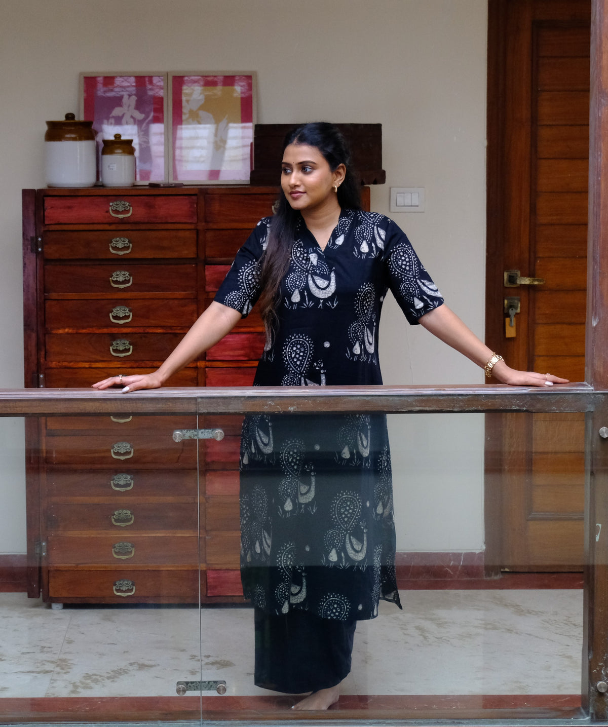 Mistic Black Cotton Kurti Set with Unique Print