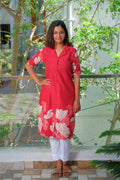 Deep Red Leaf Print Dress/kurti