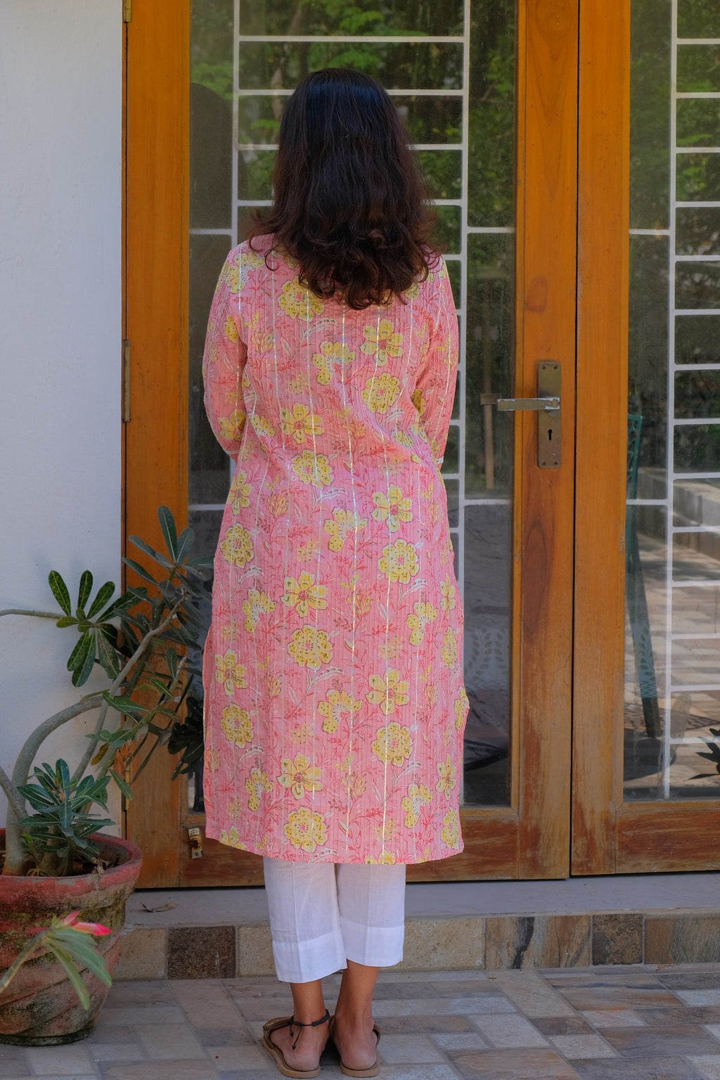 Soft pink with Yellow Florals and Delicate White Lace