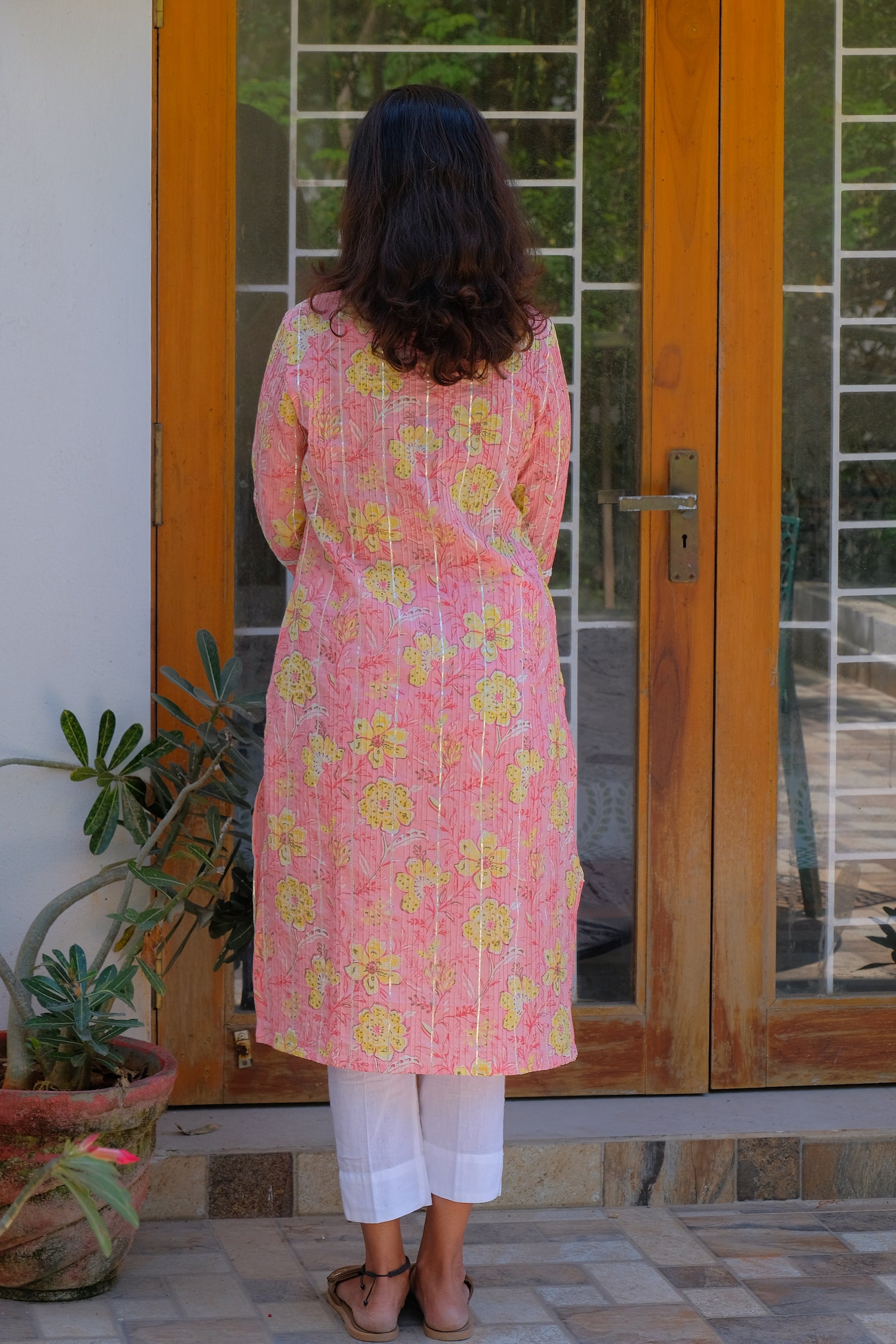 Soft pink with Yellow Florals and Delicate White Lace