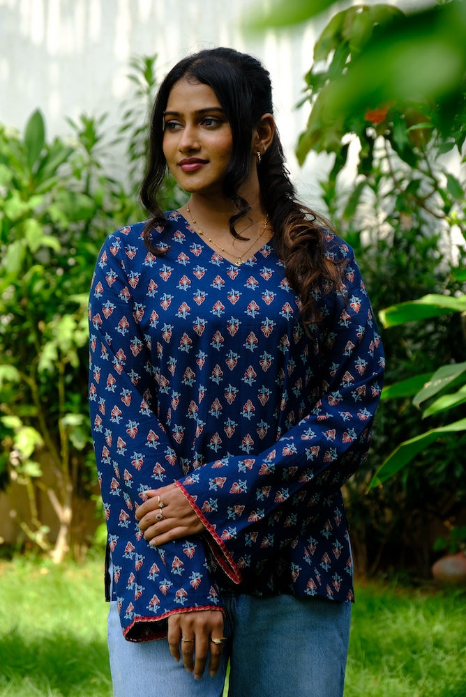 Stylish Indigo Cotton Short Top