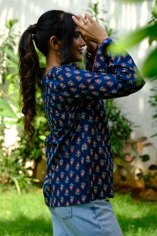Stylish Indigo Cotton Short Top