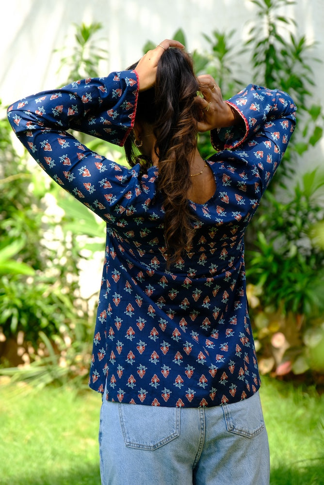 Stylish Indigo Cotton Short Top