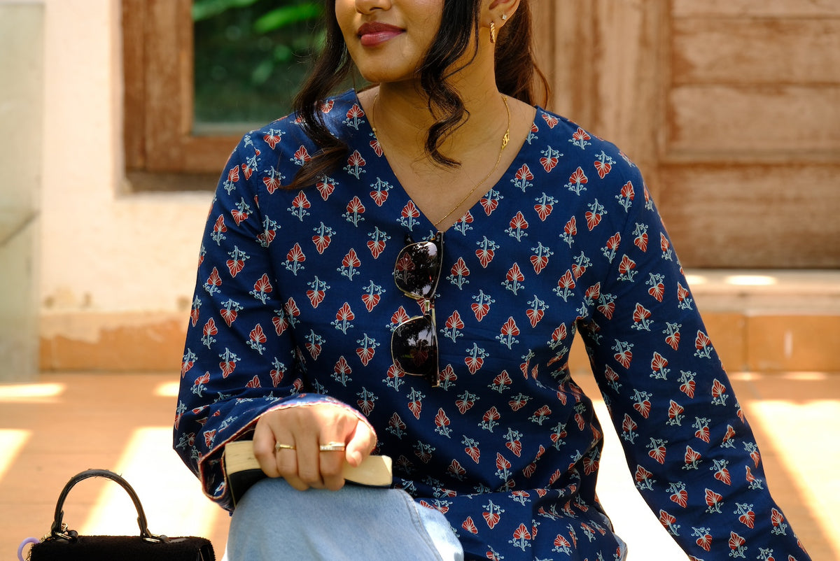 Stylish Indigo Cotton Short Top