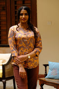 Elegant Smooth Satin Yellow Top with Paisley Print