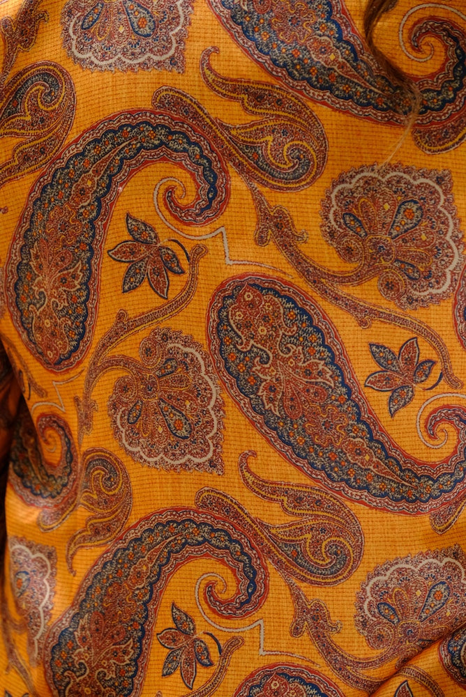 Elegant Smooth Satin Yellow Top with Paisley Print
