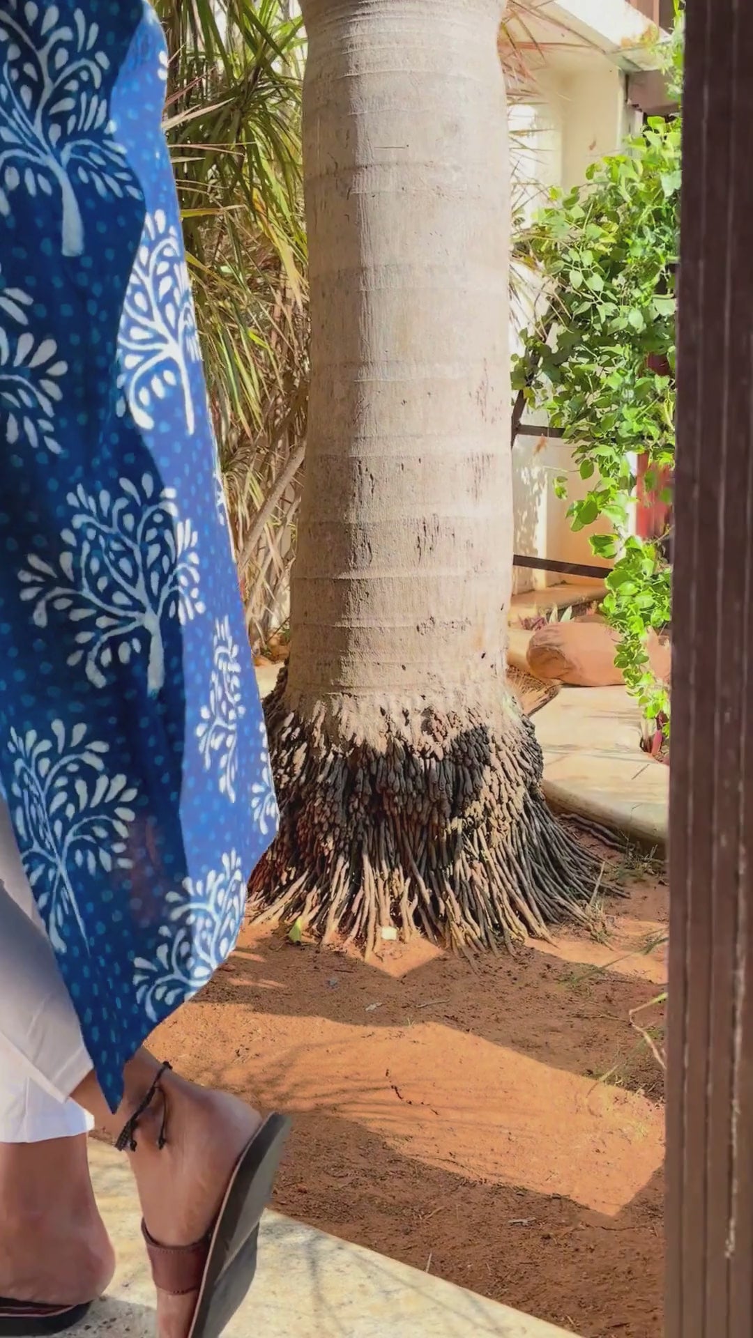 Handblock Tree Print Indigo Kurti with Intricate Lace Design